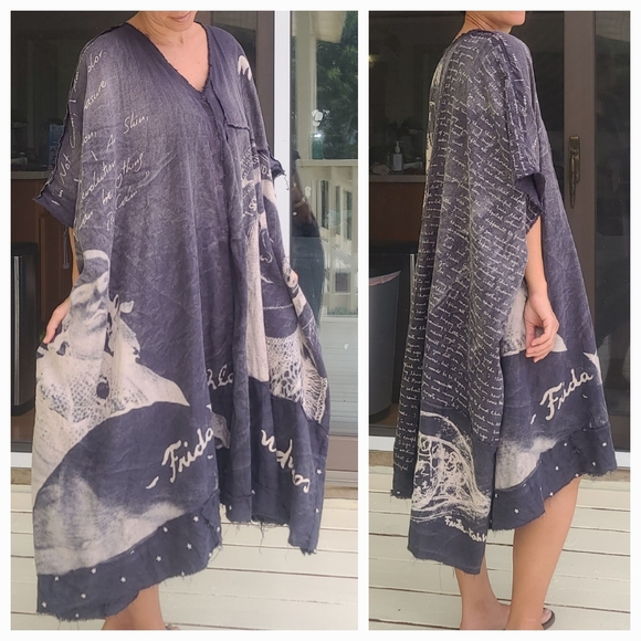 Rare Magnolia Pearl Frida Kahlo Jaya Kaftan Dress Ozzy Patchwork Artist Smock OS - Picture 4 of 17